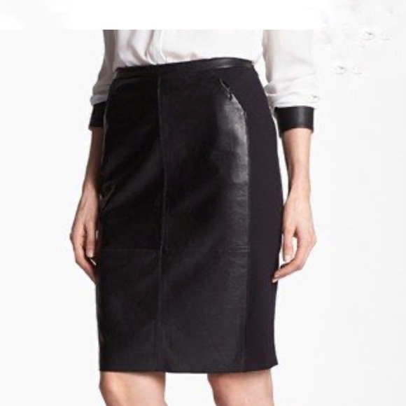 Halogen leather & Ponte Pencil Skirt Black size 2 - Picture 1 of 8